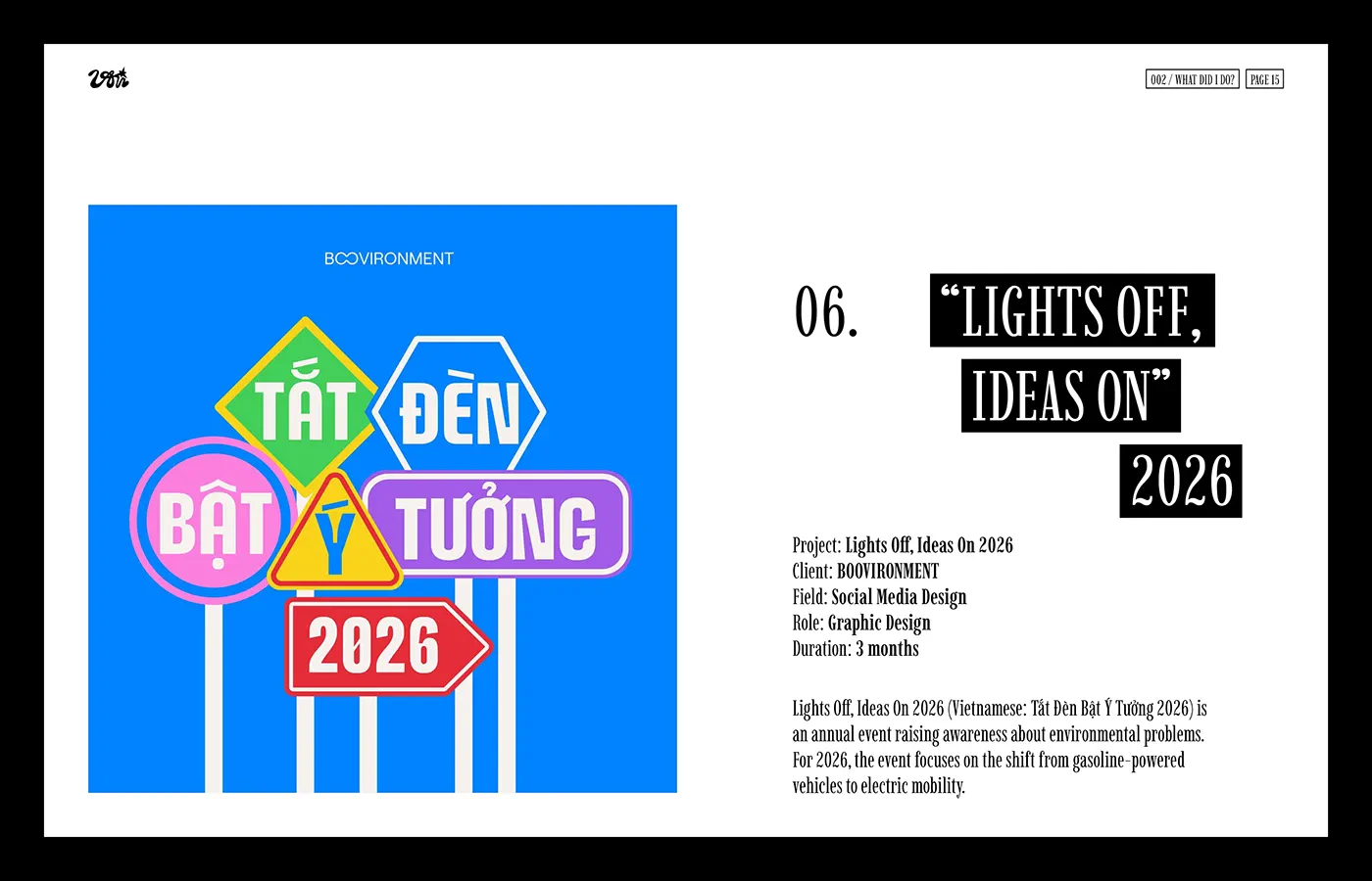 LIGHTS OFF, IDEAS ON 2026 page with colorful road-sign shapes on a blue field.